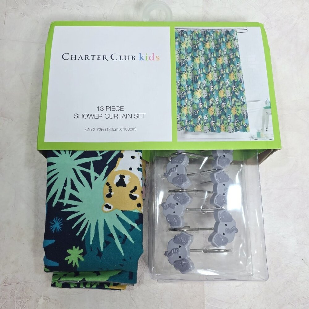 New Charter Club Kids Green 13-Piece Jungle Shower Curtain,‎ 72" x 72"
